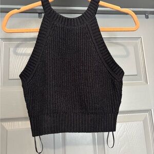 Black Ribbed Knit Women's Top